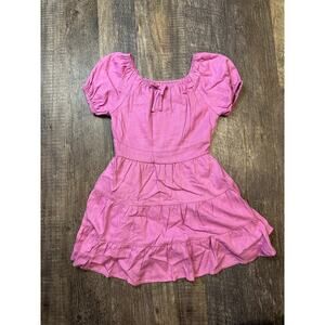 Chelsea & Violet Pink Girls Round Neck Puff Short Sleeve Tiered Dress Size 4 NWT
